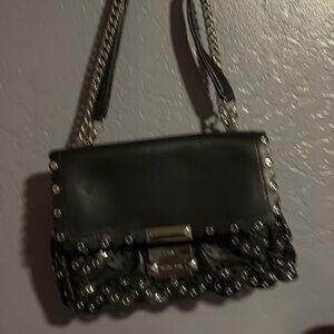 Black leather, Michael Kors scalloped studded leather purse
